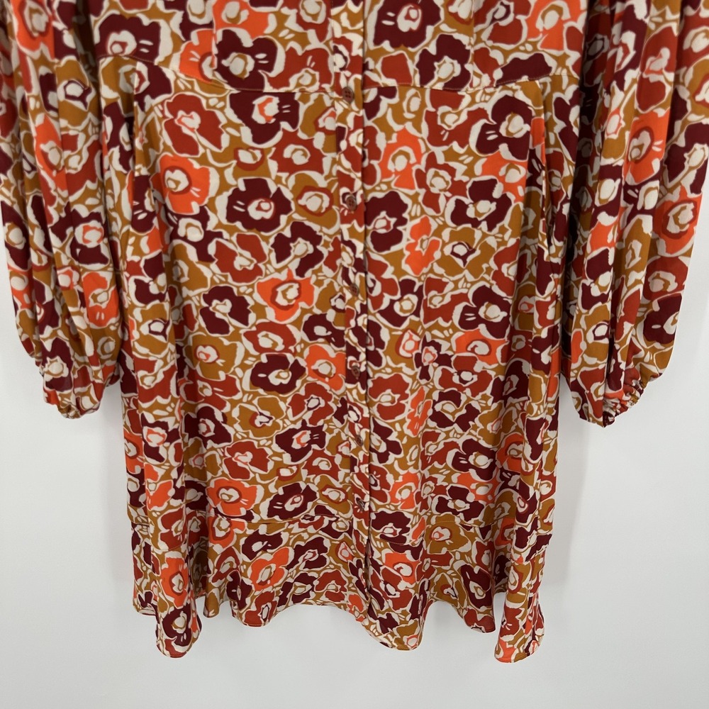 Cabi Dress Womens Small Red Brown Floral Print Long Sleeve Ruffle Boho 4238 Fall - Picture 3 of 9